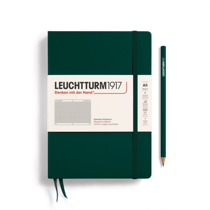 Leuchtturm1917 Medium A5 – Σημειωματάριο με σκληρό εξώφυλλο (251 σελ.) – Forest Green Τετράγωνα