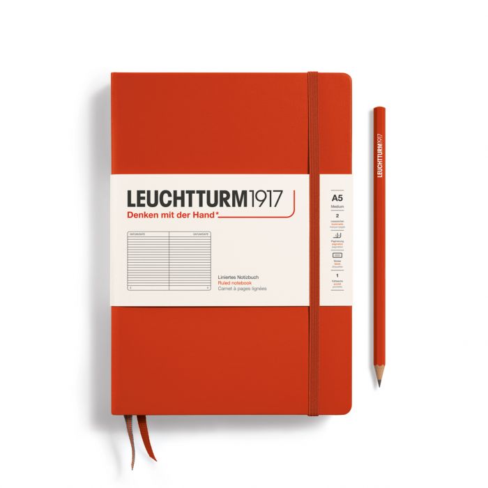 Leuchtturm1917 Medium A5 – Σημειωματάριο με σκληρό εξώφυλλο (251 σελ.) – Fox Red Γραμμές