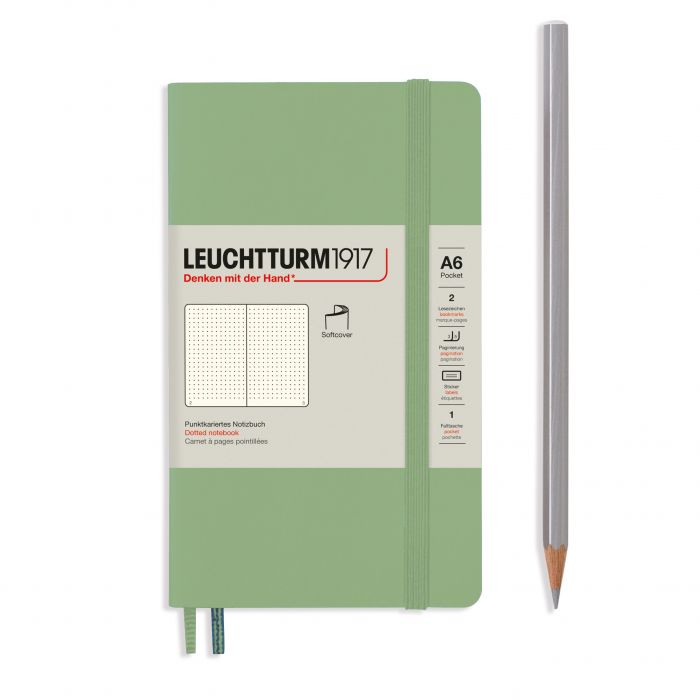 Leuchtturm1917 Pocket A6 – Σημειωματάριο με μαλακό εξώφυλλο (123 σελ.) – Sage Τελείες