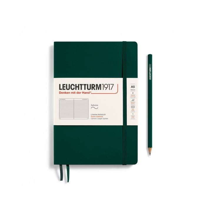 Leuchtturm1917 Medium A5 – Σημειωματάριο με μαλακό εξώφυλλο (123 σελ.) – Forest Green Γραμμές