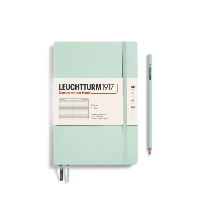 Leuchtturm1917 Medium A5 – Σημειωματάριο με μαλακό εξώφυλλο (123 σελ.) – Mint Green Γραμμές