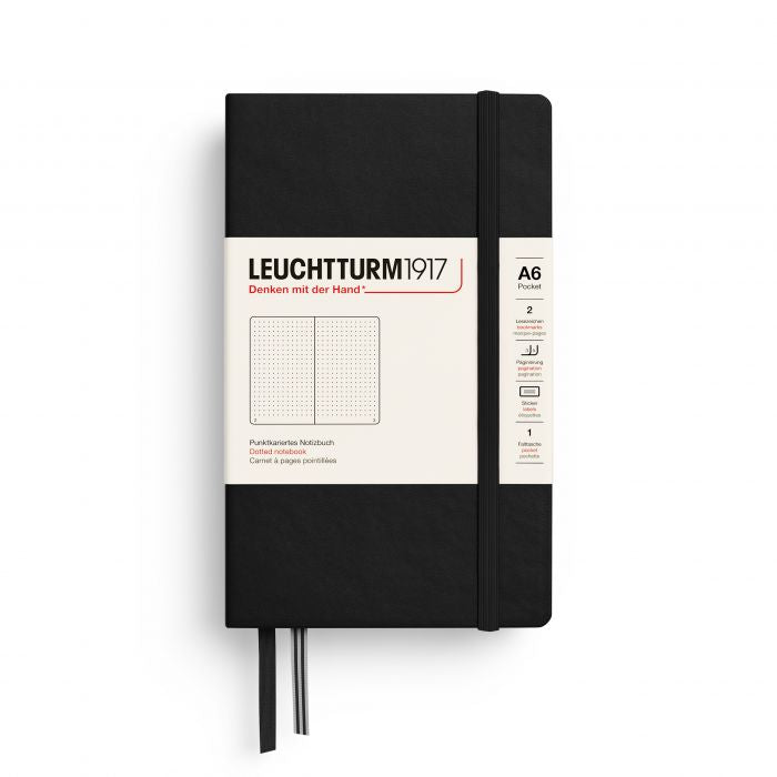 Leuchtturm1917 Pocket A6 – Σημειωματάριο με σκληρό εξώφυλλο (187 σελ.) – Black Τελείες