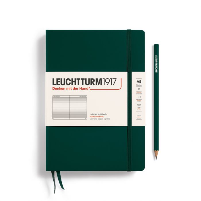 Leuchtturm1917 Medium A5 – Σημειωματάριο με σκληρό εξώφυλλο (251 σελ.) – Forest Green Γραμμές