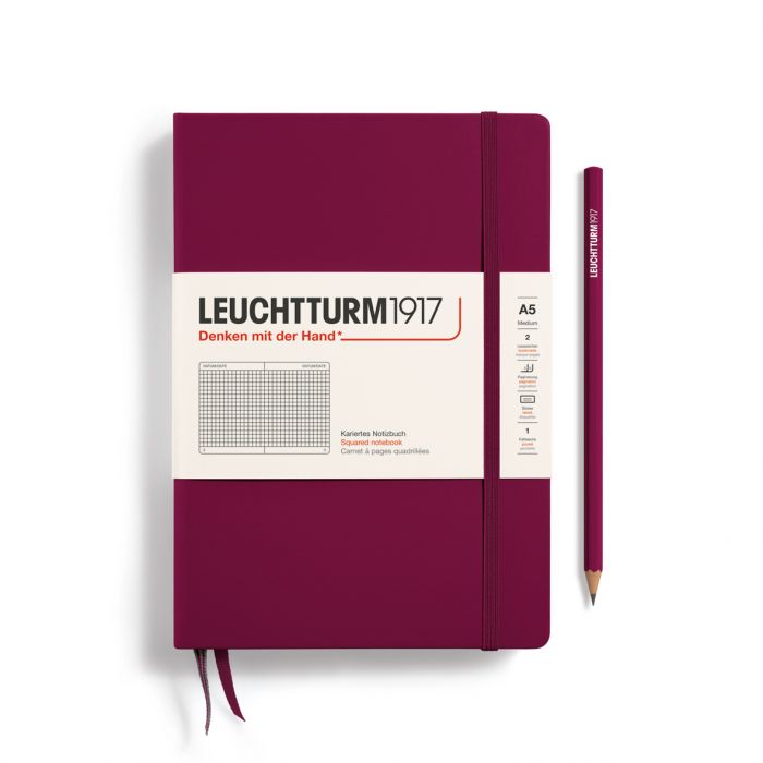 Leuchtturm1917 Medium A5 – Σημειωματάριο με σκληρό εξώφυλλο (251 σελ.) – Port Red Τετράγωνα