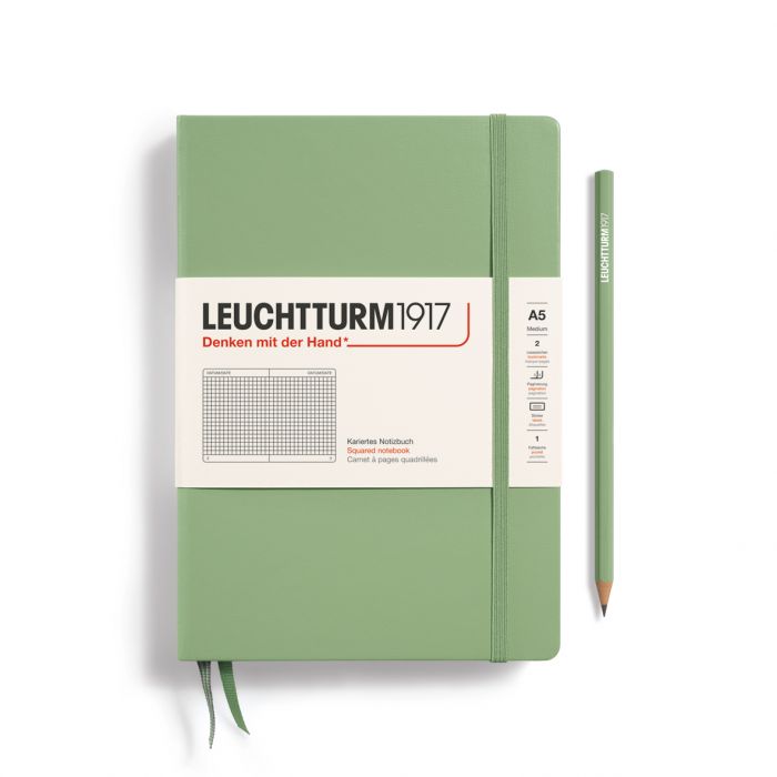 Leuchtturm1917 Medium A5 – Σημειωματάριο με σκληρό εξώφυλλο (251 σελ.) – Sage Τετράγωνα