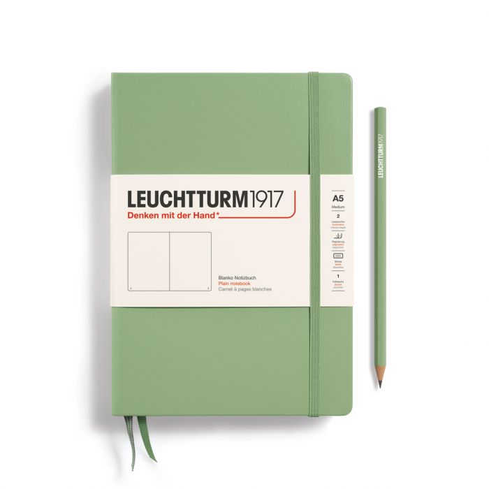 Leuchtturm1917 Medium A5 – Σημειωματάριο με σκληρό εξώφυλλο (251 σελ.) – Sage Λευκές