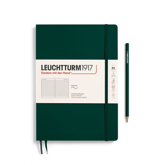 Leuchtturm1917 Composition B5 – Σημειωματάριο με μαλακό εξώφυλλο (123 σελ.) – Forest Green Γραμμές