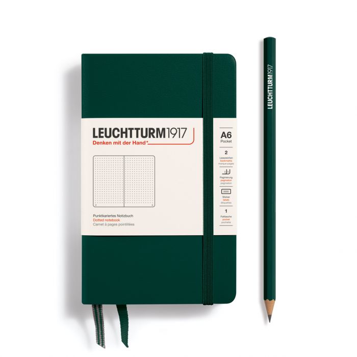 Leuchtturm1917 Pocket A6 – Σημειωματάριο με σκληρό εξώφυλλο (187 σελ.) – Forest Green Τελείες