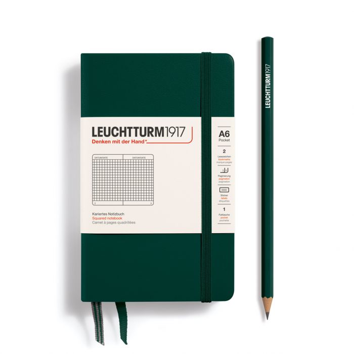 Leuchtturm1917 Pocket A6 – Σημειωματάριο με σκληρό εξώφυλλο (187 σελ.) – Forest Green Τετράγωνα