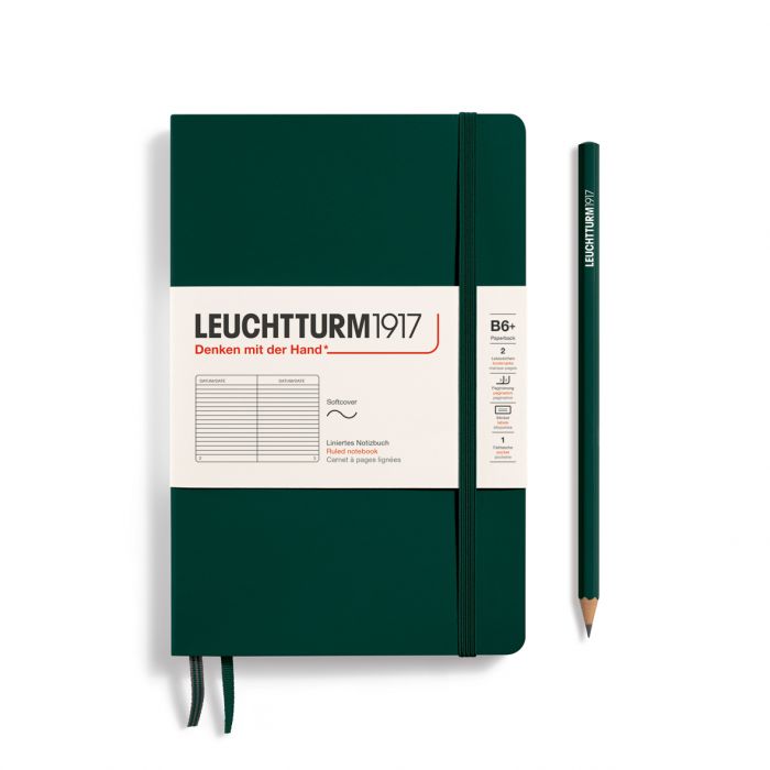 Leuchtturm1917 Paperback B6+ – Σημειωματάριο με μαλακό εξώφυλλο (123 σελ.) – Forest Green Γραμμές