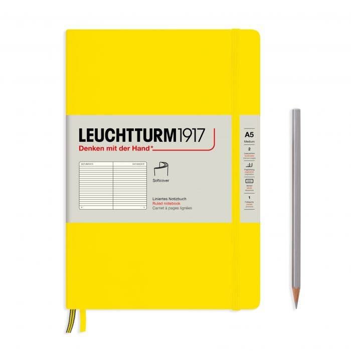Leuchtturm1917 Medium A5 – Σημειωματάριο με μαλακό εξώφυλλο (123 σελ.) – Lemon Γραμμές