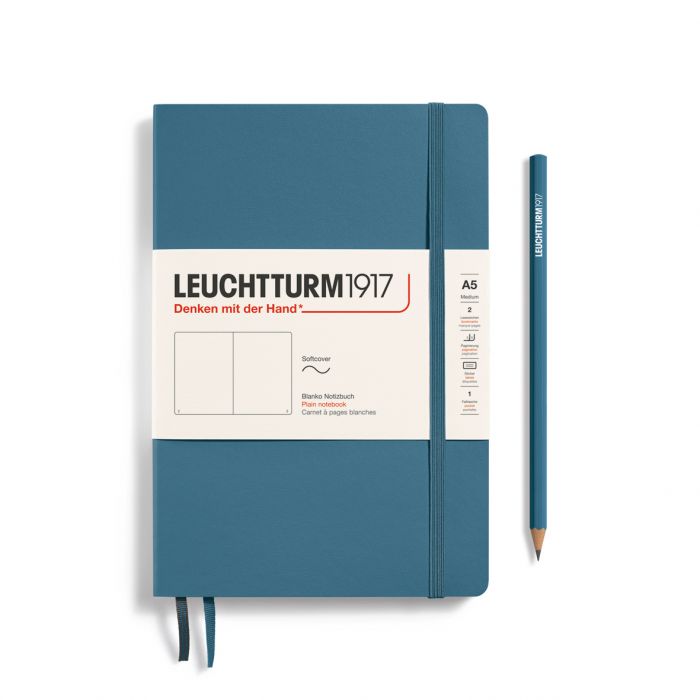 Leuchtturm1917 Medium A5 – Σημειωματάριο με μαλακό εξώφυλλο (123 σελ.) – Stone Blue Λευκές