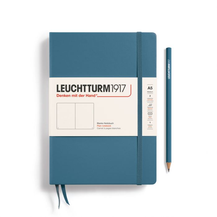 Leuchtturm1917 Medium A5 – Σημειωματάριο με σκληρό εξώφυλλο (251 σελ.) – Stone Blue Λευκές