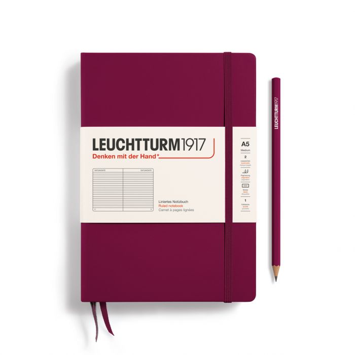 Leuchtturm1917 Medium A5 – Σημειωματάριο με σκληρό εξώφυλλο (251 σελ.) – Port Red Γραμμές