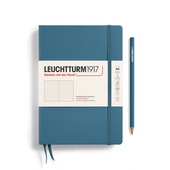 Leuchtturm1917 Medium A5 – Σημειωματάριο με σκληρό εξώφυλλο (251 σελ.) – Stone Blue Τελείες