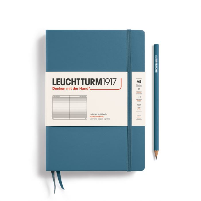 Leuchtturm1917 Medium A5 – Σημειωματάριο με σκληρό εξώφυλλο (251 σελ.) – Stone Blue Γραμμές