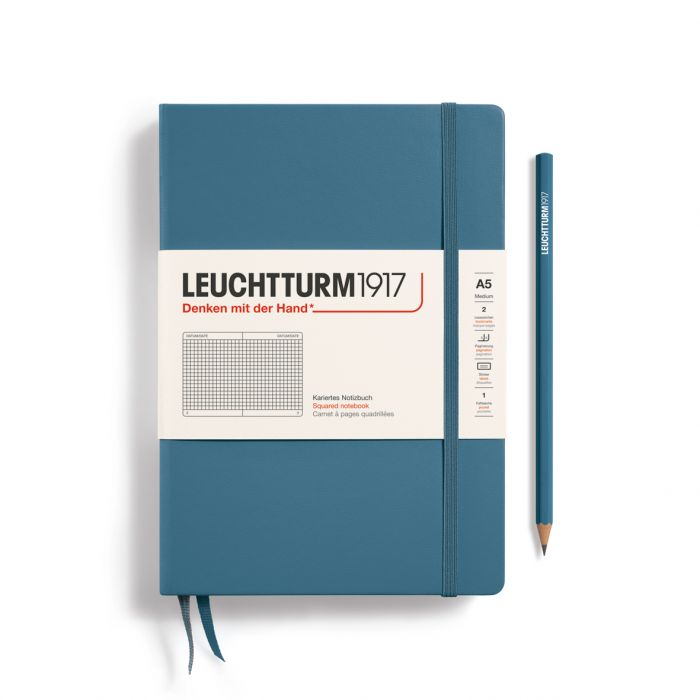 Leuchtturm1917 Medium A5 – Σημειωματάριο με σκληρό εξώφυλλο (251 σελ.) – Stone Blue Τετράγωνα