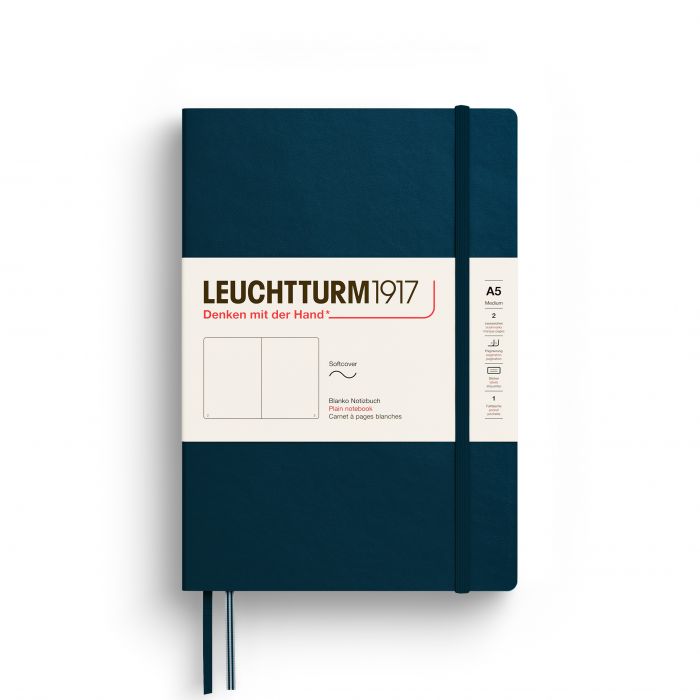 Leuchtturm1917 Medium A5 – Σημειωματάριο με μαλακό εξώφυλλο (123 σελ.) – Deep Sea Λευκές