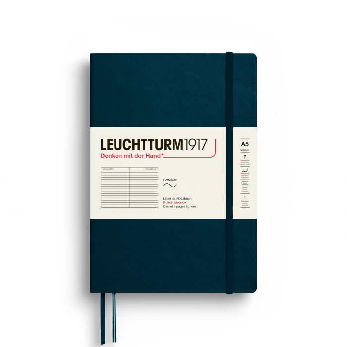 Leuchtturm1917 Medium A5 – Σημειωματάριο με μαλακό εξώφυλλο (123 σελ.) – Deep Sea Γραμμές