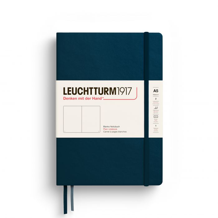 Leuchtturm1917 Medium A5 – Σημειωματάριο με σκληρό εξώφυλλο (251 σελ.) – Deep Sea Λευκές
