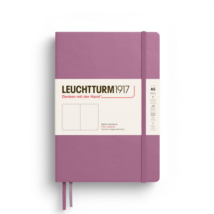 Leuchtturm1917 Medium A5 – Σημειωματάριο με σκληρό εξώφυλλο (251 σελ.) – Dusty Rose Λευκές