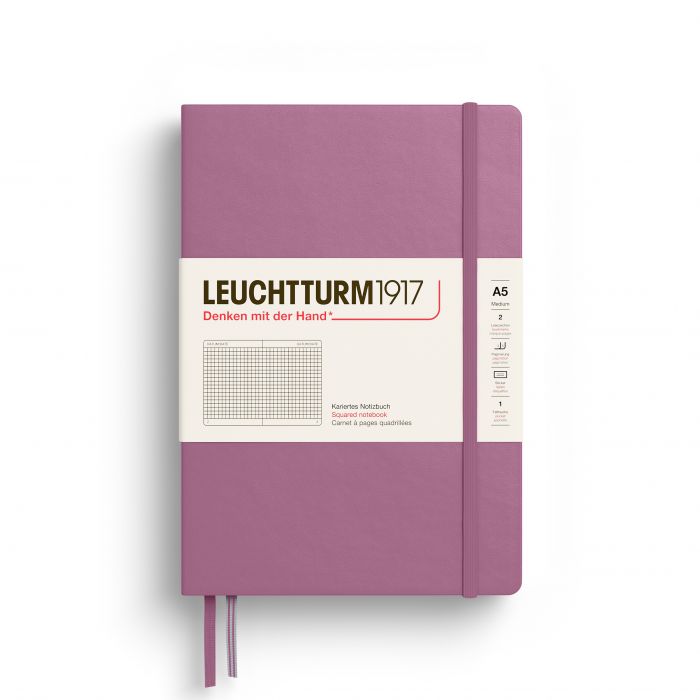 Leuchtturm1917 Medium A5 – Σημειωματάριο με σκληρό εξώφυλλο (251 σελ.) – Dusty Rose Τετράγωνα