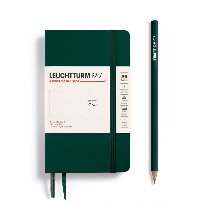 Leuchtturm1917 Pocket A6 – Σημειωματάριο με μαλακό εξώφυλλο (123 σελ.) – Forest Green Λευκές