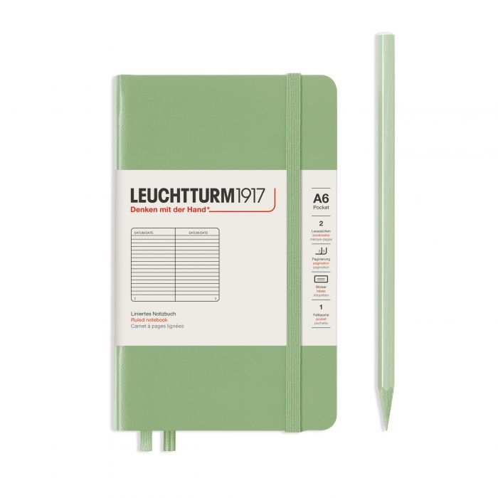 Leuchtturm1917 Pocket A6 – Σημειωματάριο με σκληρό εξώφυλλο (187 σελ.) – Sage Γραμμές
