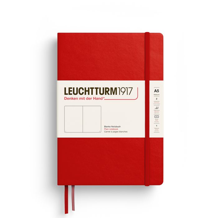 Leuchtturm1917 Medium A5 – Σημειωματάριο με σκληρό εξώφυλλο (251 σελ.) – Cherry Λευκές
