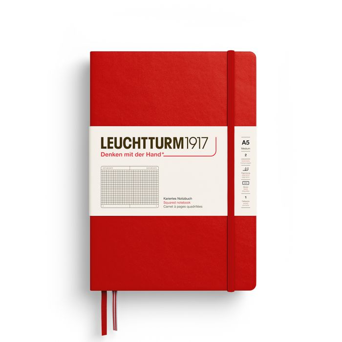 Leuchtturm1917 Medium A5 – Σημειωματάριο με σκληρό εξώφυλλο (251 σελ.) – Cherry Τετράγωνα