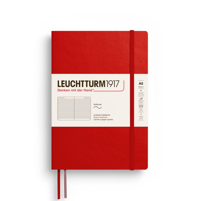 Leuchtturm1917 Medium A5 – Σημειωματάριο με μαλακό εξώφυλλο (123 σελ.) – Cherry Γραμμές