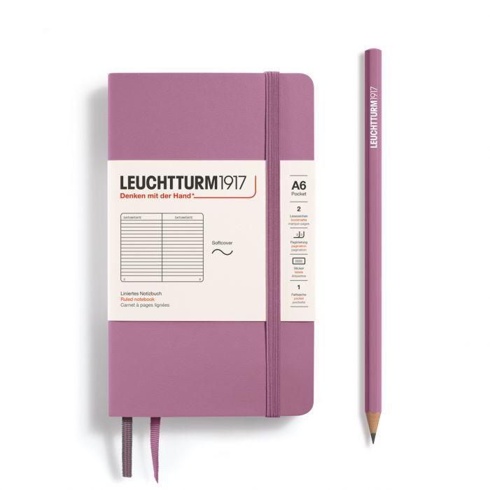Leuchtturm1917 Pocket A6 – Σημειωματάριο με μαλακό εξώφυλλο (123 σελ.) – Dusty Rose Γραμμές